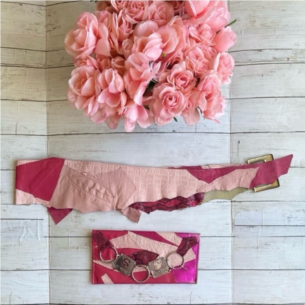 DUTCHES OF NEW YORK Pink Patchwork Leather Clutch & Belt Bundle - Picture 6 of 8